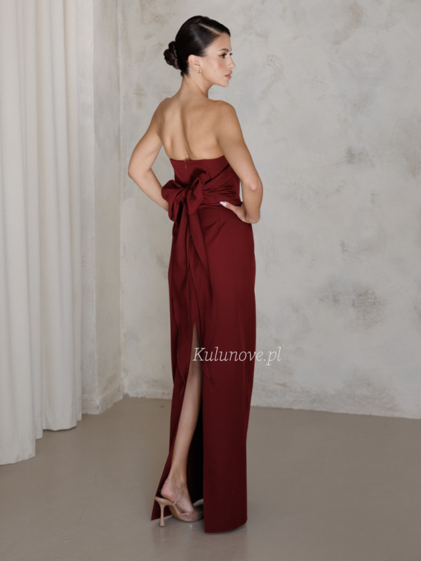 Darling - maroon classic long gown with corset and tie detail