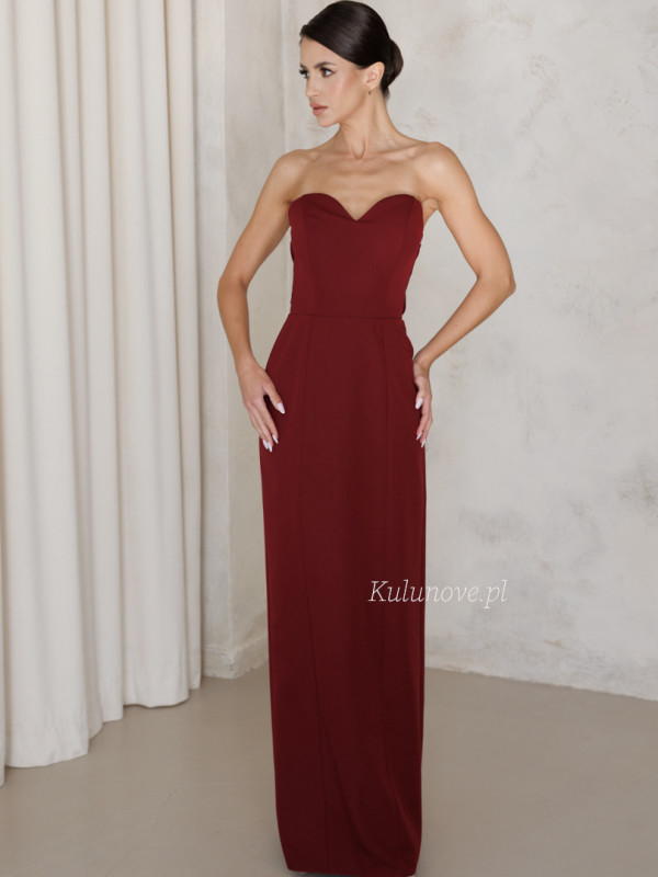 Darling - maroon classic long gown with corset and tie detail