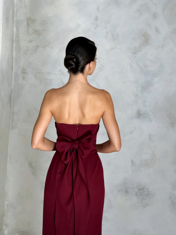 Darling - maroon classic long gown with corset and tie detail