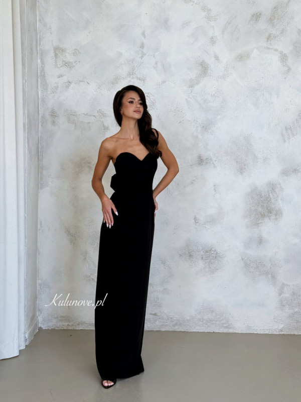 Darling - black elegant tied maxi dress with fitted bodice