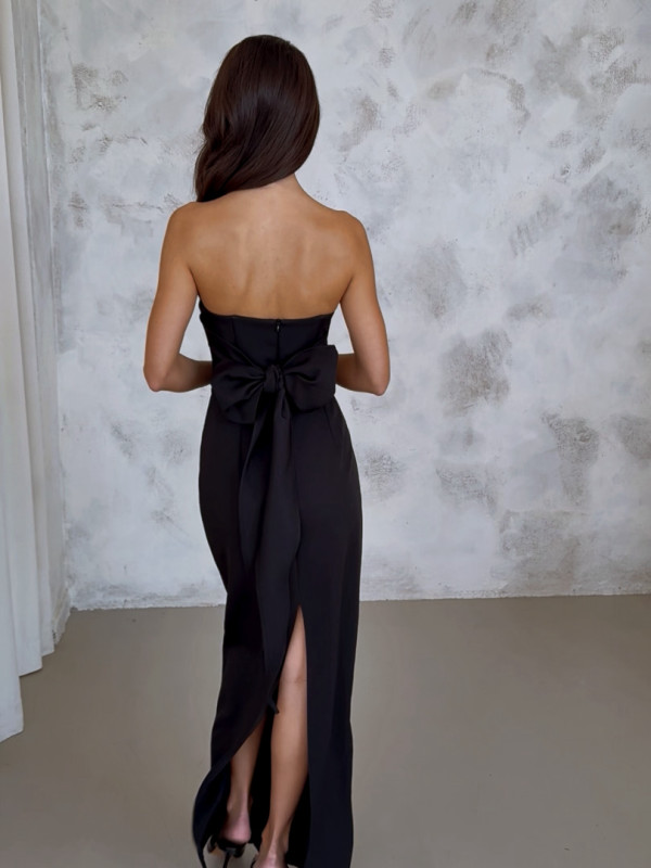 Darling - black elegant tied maxi dress with fitted bodice