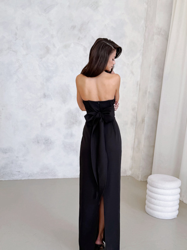 Darling - black elegant tied maxi dress with fitted bodice