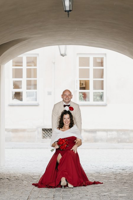 Alruna - maroon chiffon gown on thin straps with an envelope top