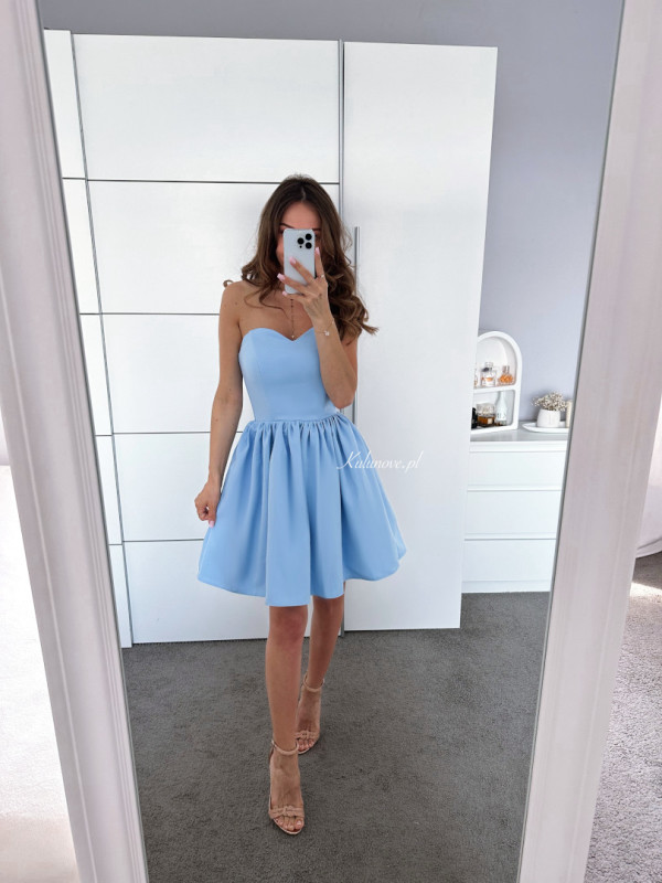 Dolly - blue mini dress with heart neckline and flared bottom