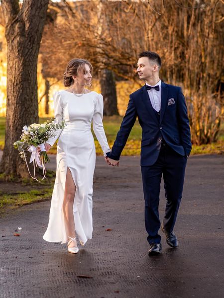 Gabriella - classic, simple long sleeve wedding dress with buffets