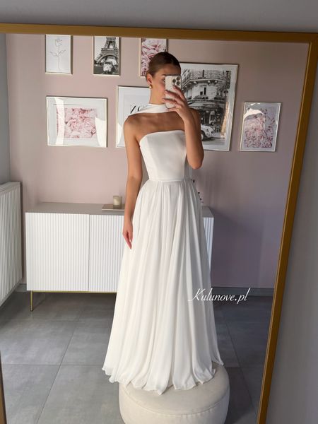 Ella - ethereal chiffon corset wedding dress ecru with double circle