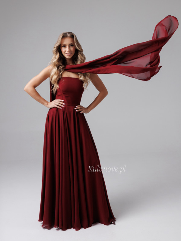 Ella - maroon light chiffon dress with corset and fabric shawl