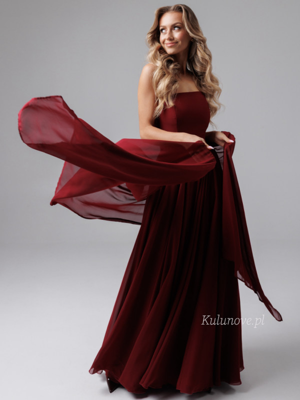Ella - maroon light chiffon dress with corset and fabric shawl