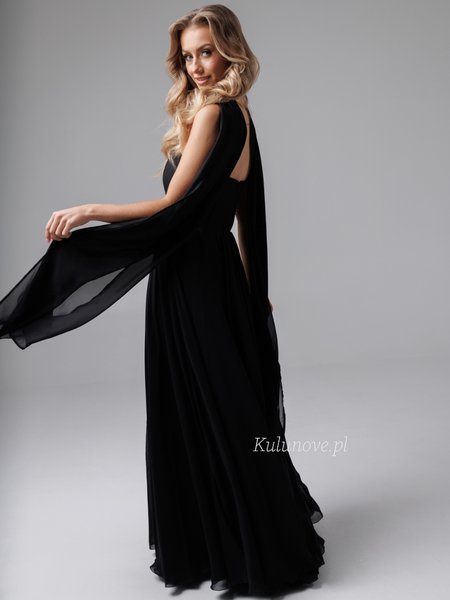 Black, wide chiffon scarf