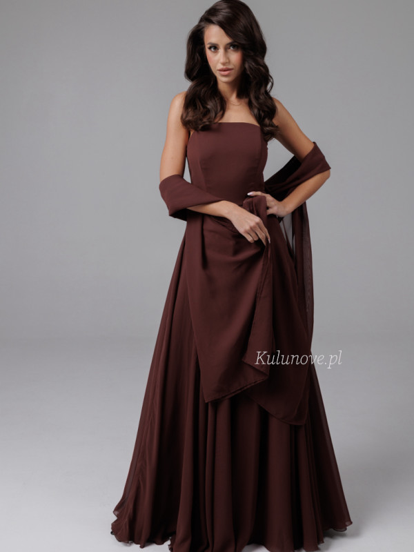 Ella - chocolate chiffon creation with full circle corset and elegant shawl