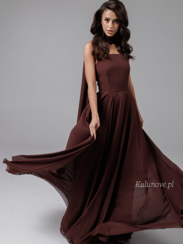 Ella - chocolate chiffon creation with full circle corset and elegant shawl