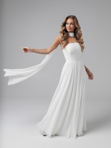 Ella - ethereal chiffon corset wedding dress ecru with double circle