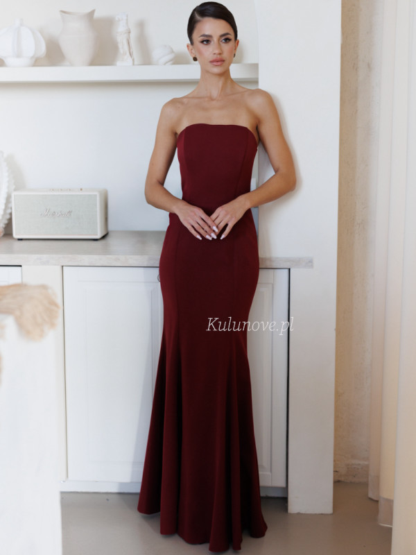 Emily fish - maroon fitted corset maxi dress