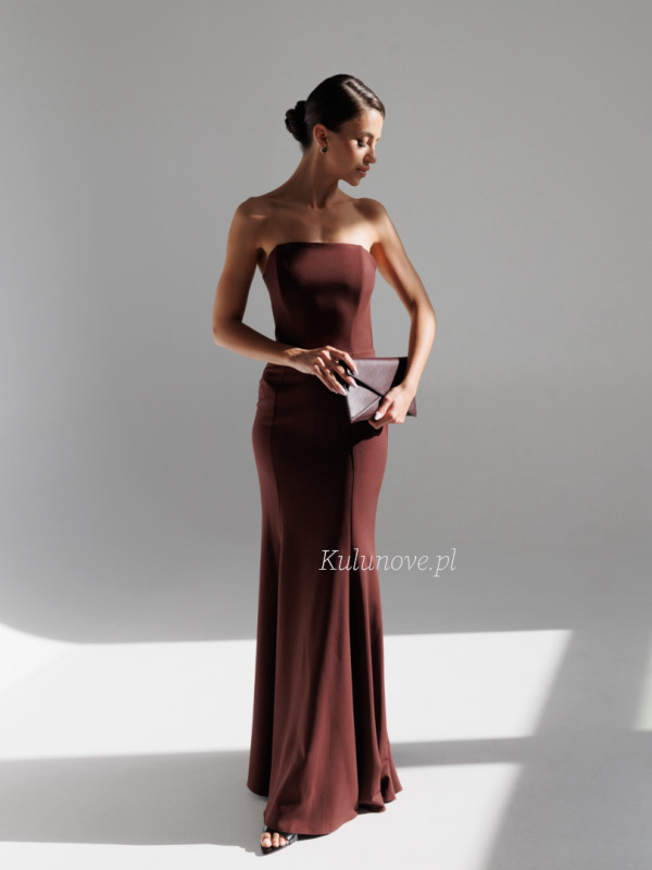 Emily fish - minimalist chocolate maxi dress with a simple neckline