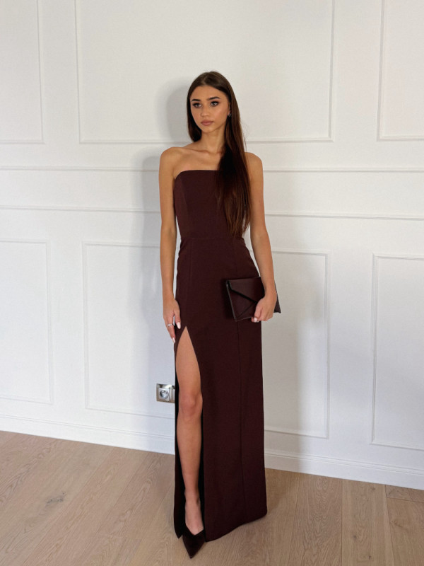 Emily - minimalist dress in brown color with corset top