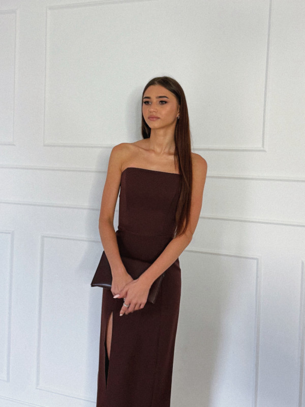Emily - minimalist dress in brown color with corset top