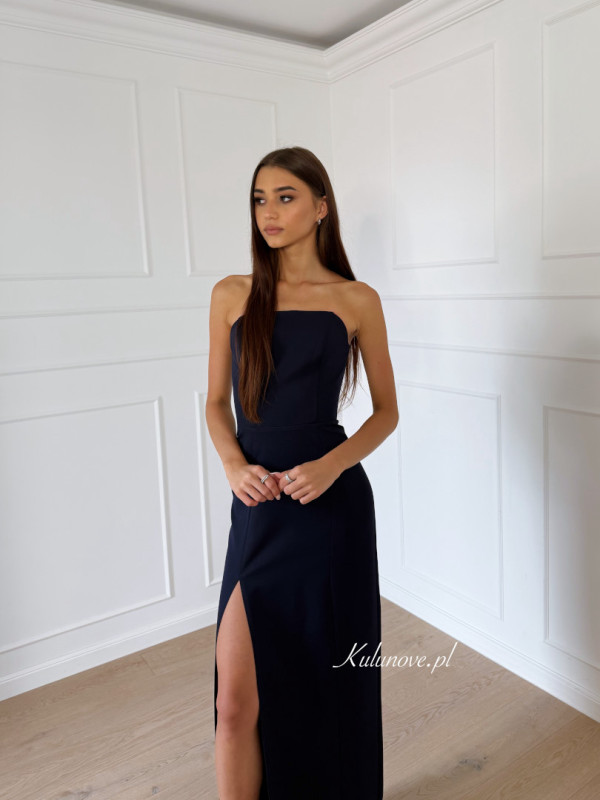 Emily - navy blue classic corset dress with straight neckline