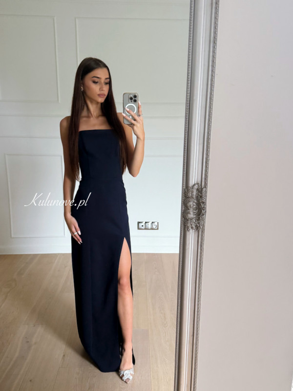 Emily - navy blue classic corset dress with straight neckline