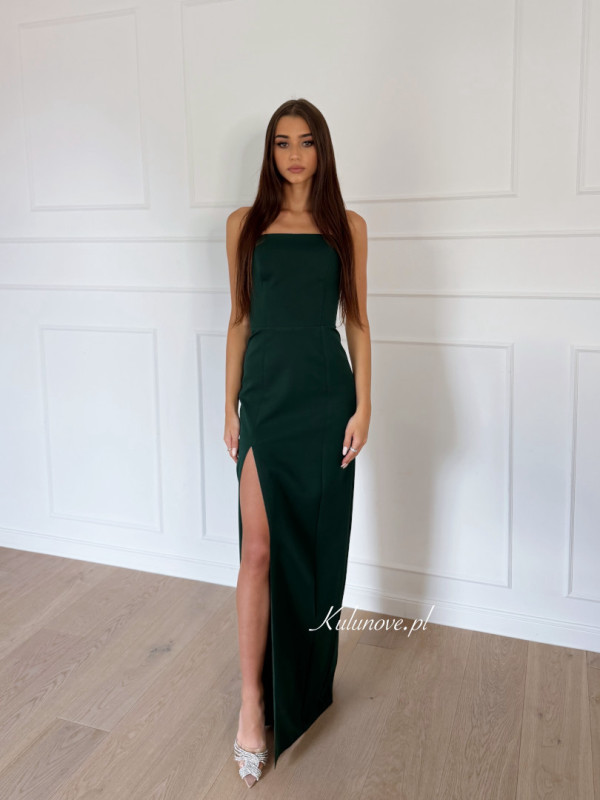 Emily - bottle green dress with corset top and straight bottom
