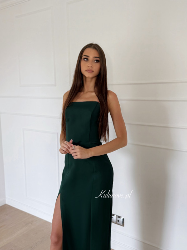 Emily - bottle green dress with corset top and straight bottom