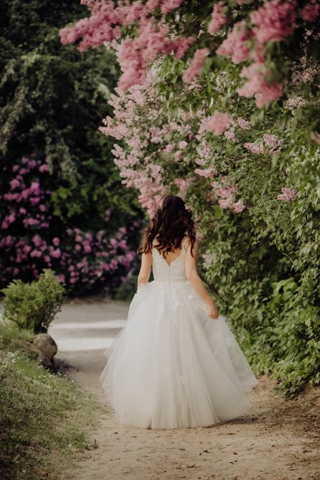 Rosalie - cream strapless wedding dress with lace inserts
