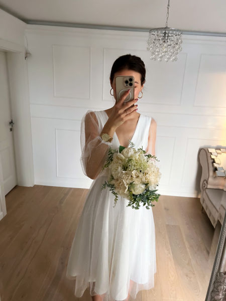 Alice - tulle midi wedding dress with sleeves