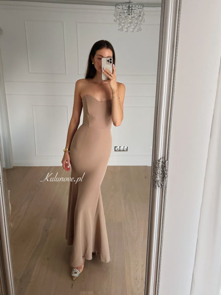 Monalisa - fitted corset fishnet dress in beige color