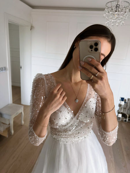 Catherine - glittering wedding dress with glamour sleeves