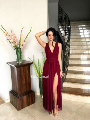 Paris maxi - maroon straight dress with leg slit