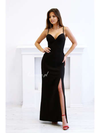 Marika - elegant, black dress with a beautiful neckline