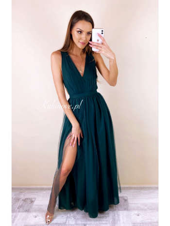 Paris bottle green - maxi dress with leg slit