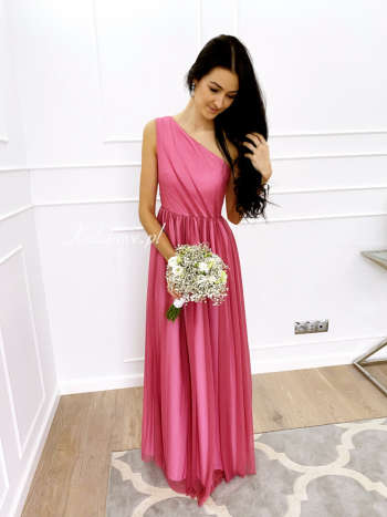 Daisy - long pink one shoulder dress