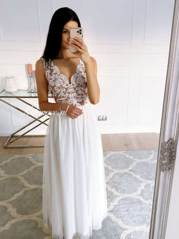 Sarah - white wedding dress with beige and white corset