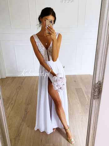 Ismena - white wedding dress with overlap pleat