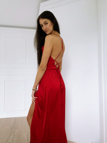 Ava - elegant red satin dress