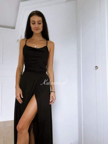 Ava - satin evening gown in black
