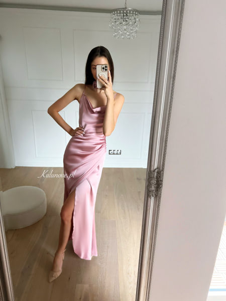 Blair - light pink satin maxi dress with choker