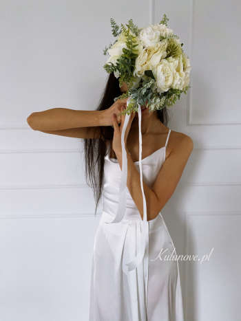 Ava - elegant long satin dress with tied backs