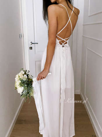 Ava - elegant long satin dress with tied backs