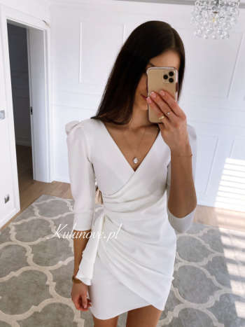 Patrice - classic elegant overlap dress in ecru color