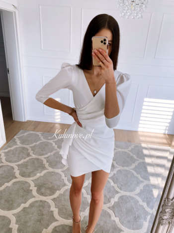 Patrice - classic elegant overlap dress in ecru color