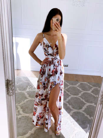 Flowers white - strapless floral maxi dress