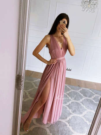 Paris - shiny long dress in dirty pink color