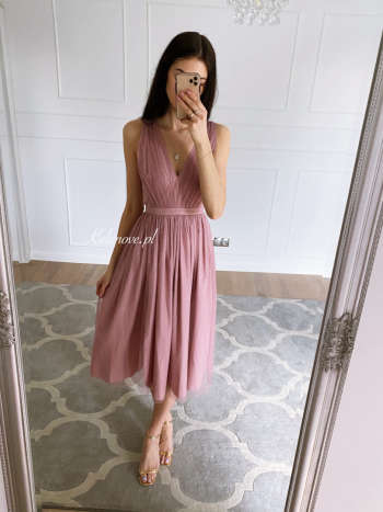 Paris midi dress with brocade in dirty pink