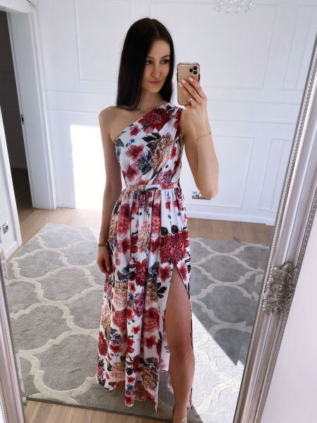 Flowers summer - long floral one shoulder dress