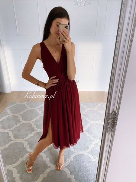 Paris midi maroon - midi dress with cut-out sides