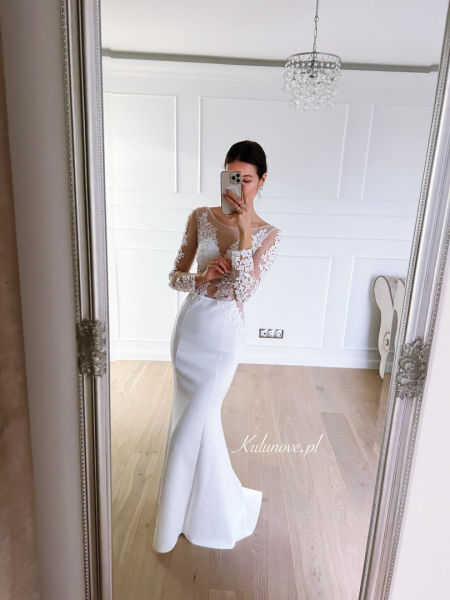 Bella - long sleeve lace fishnet wedding dress