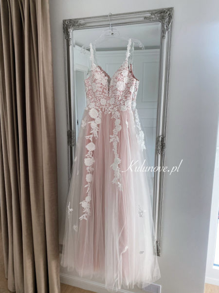 Rosalie - wedding dress in soft pink with lace inserts