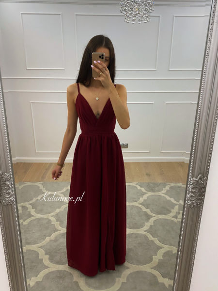 Francesca - maroon chiffon maxi dress with deep neckline