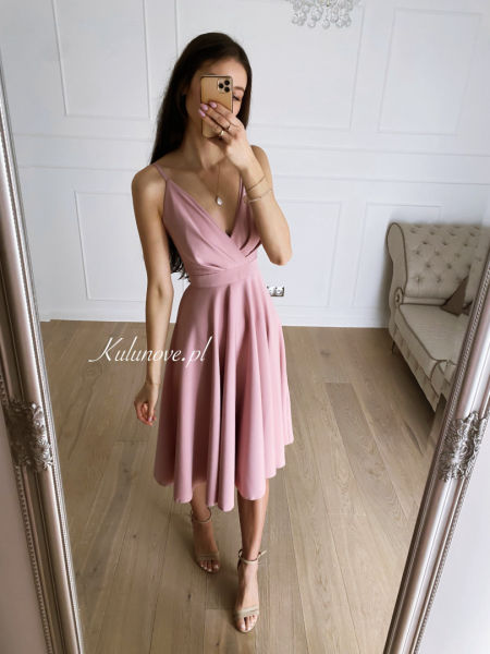 Elisabeth midi - medium length dress on a wide circle in dirty pink color